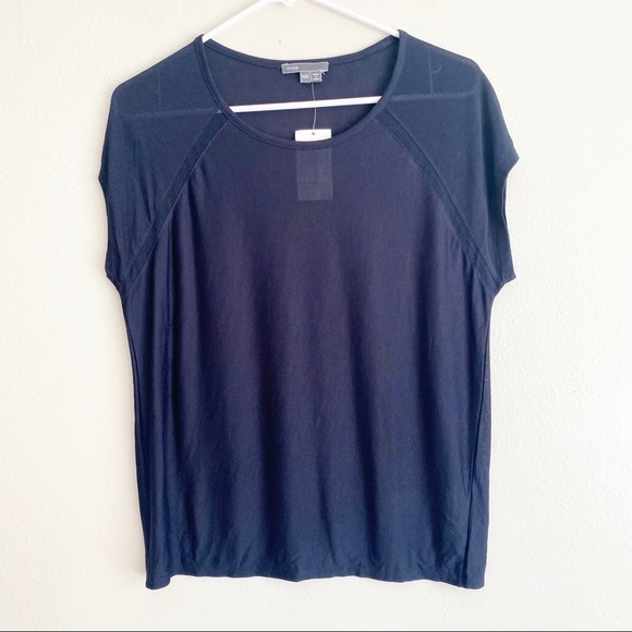 Vince Tops - NWT VINCE Navy Blue Mesh Derail Short Sleeve Top
